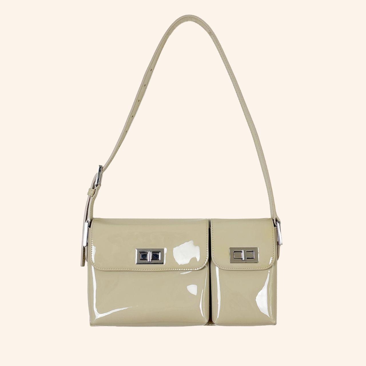 By Far Billy Taupe Patent Leather Shoulder Bag